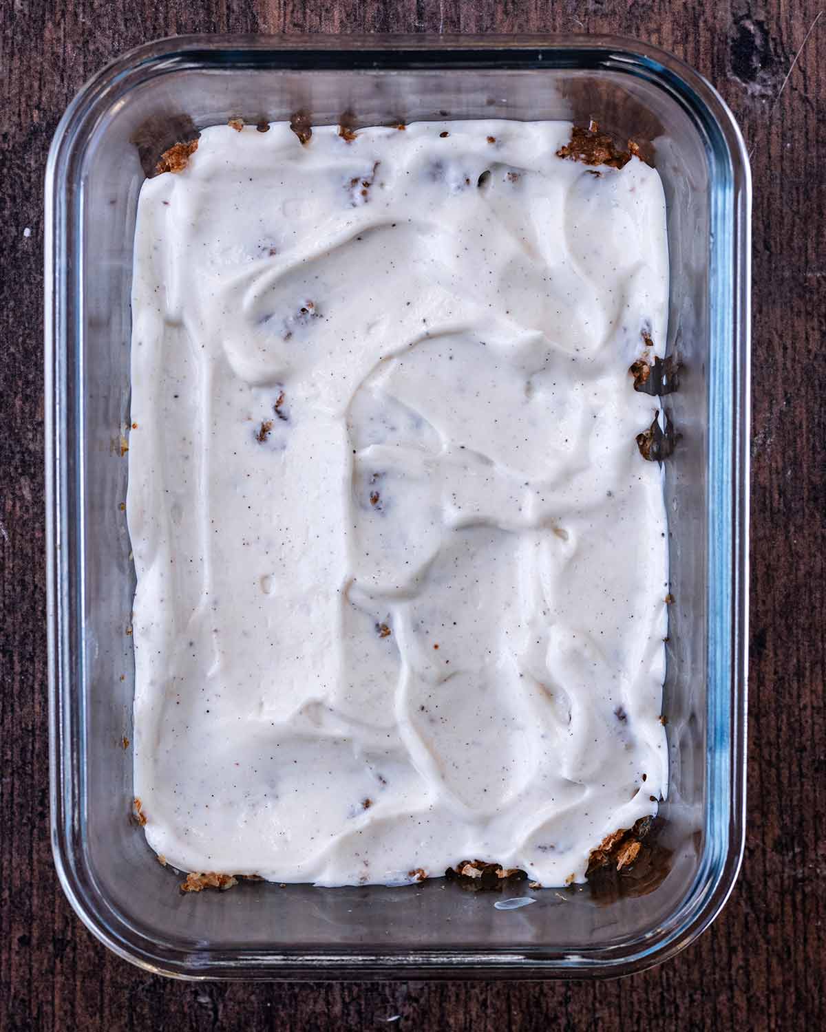 Yogurt spread over the soaked Weetabix.