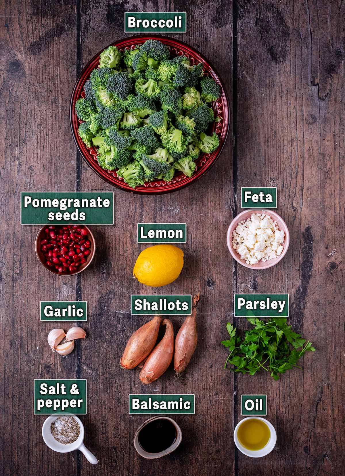 All the ingredients needed to make this recipe, each with a text overlay label.