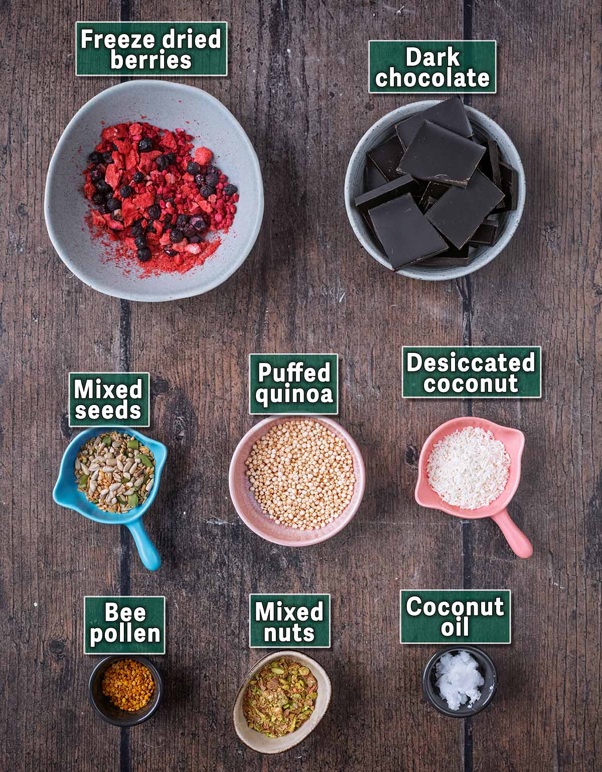 All the ingredients needed to make this recipe, each with a text overlay label.