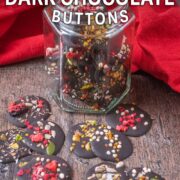 Superfood dark chocolate buttons with a text overlay title.