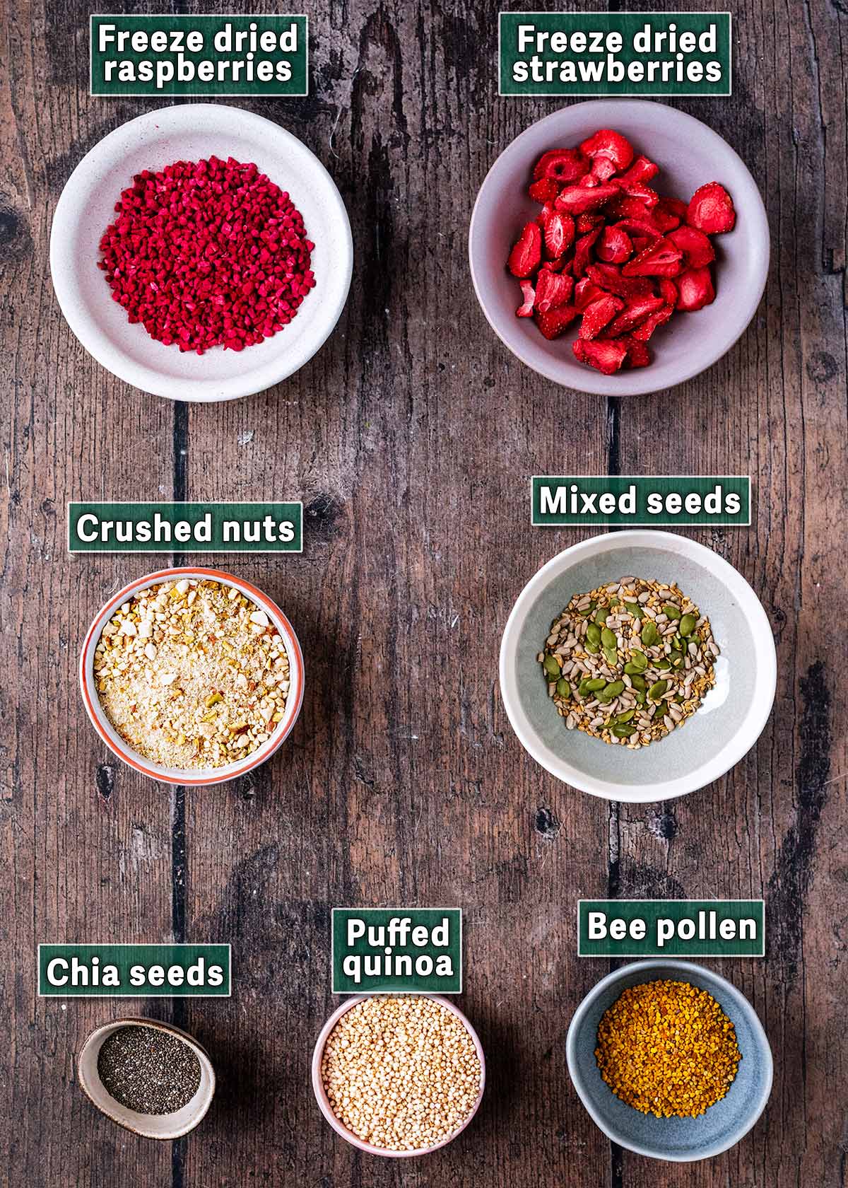 All the ingredients needed to make this recipe, each with a text overlay label.