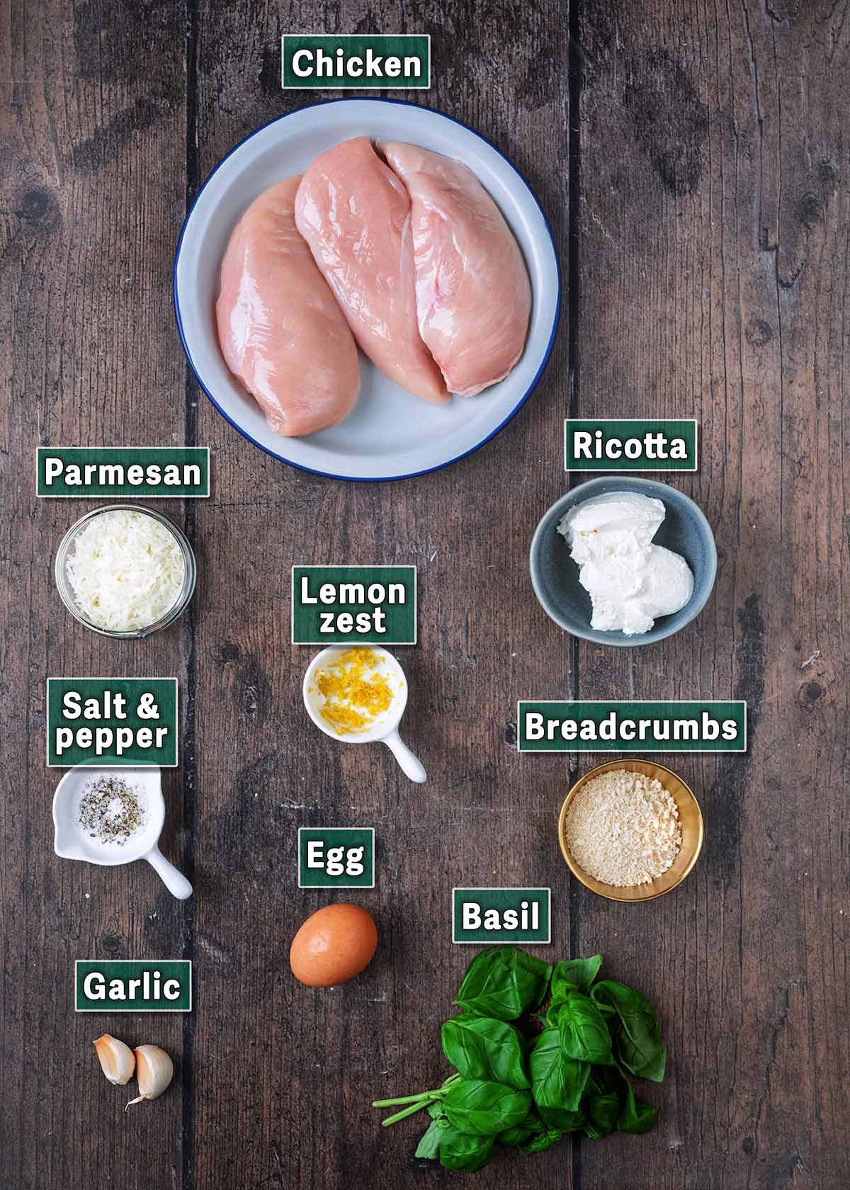 All the ingredients needed to make this recipe, each with a text overlay label.