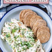 Cottage cheese chicken salad with a text overlay title.