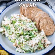 Cottage cheese chicken salad with a text overlay title.