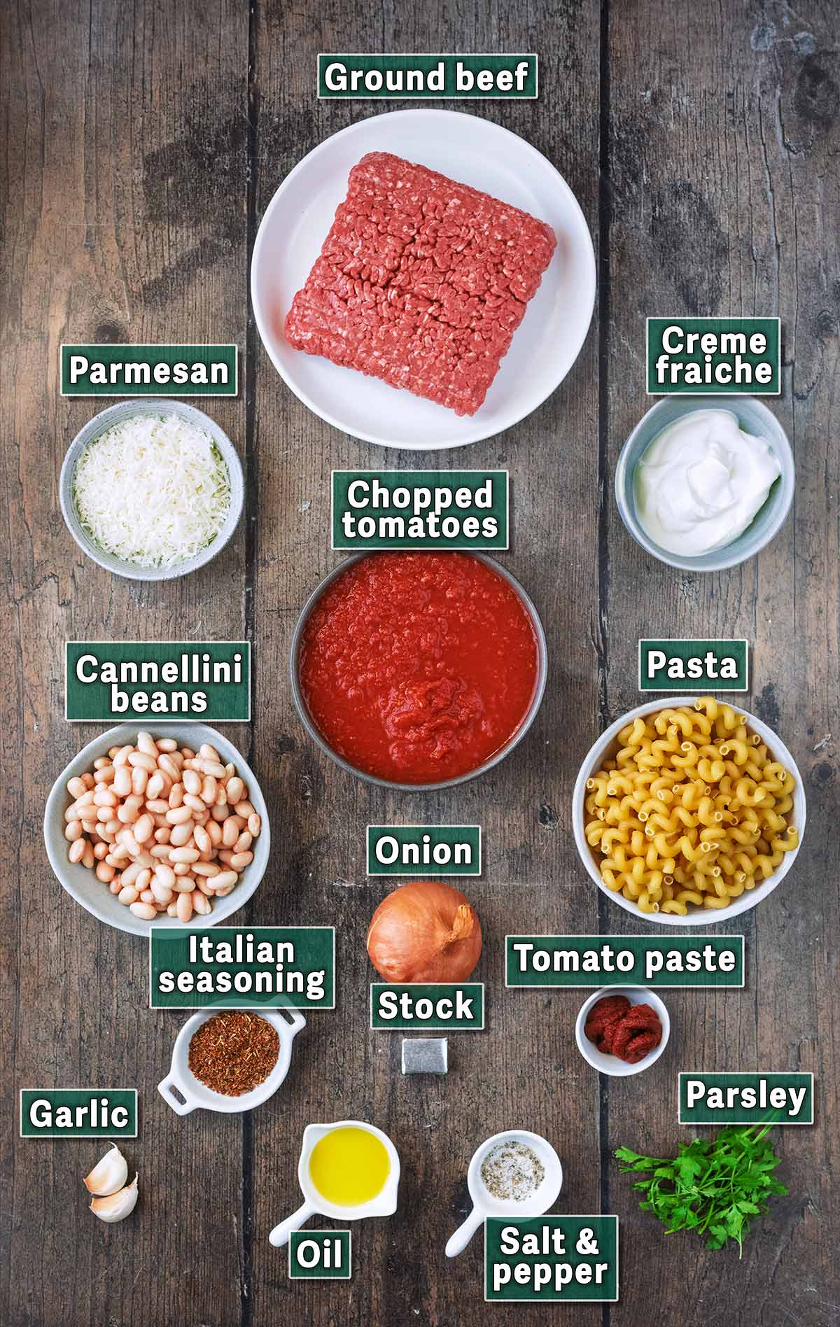 All the ingredients needed to make this recipe, each with a text overlay label.