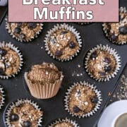 High fiber breakfast muffins with a text overlay title.