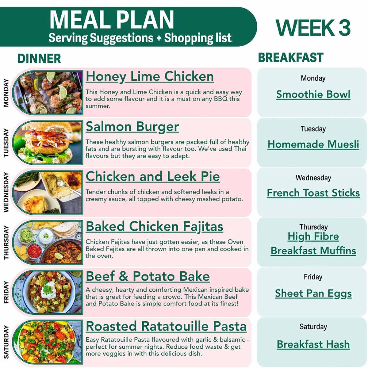 A sample of a meal plan.