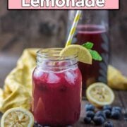 Blueberry lemonade with a text overlay title.