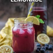 Blueberry lemonade with a text overlay title.