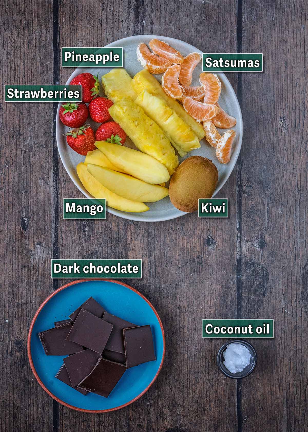 All the ingredients needed for this recipe with text overlay labels.