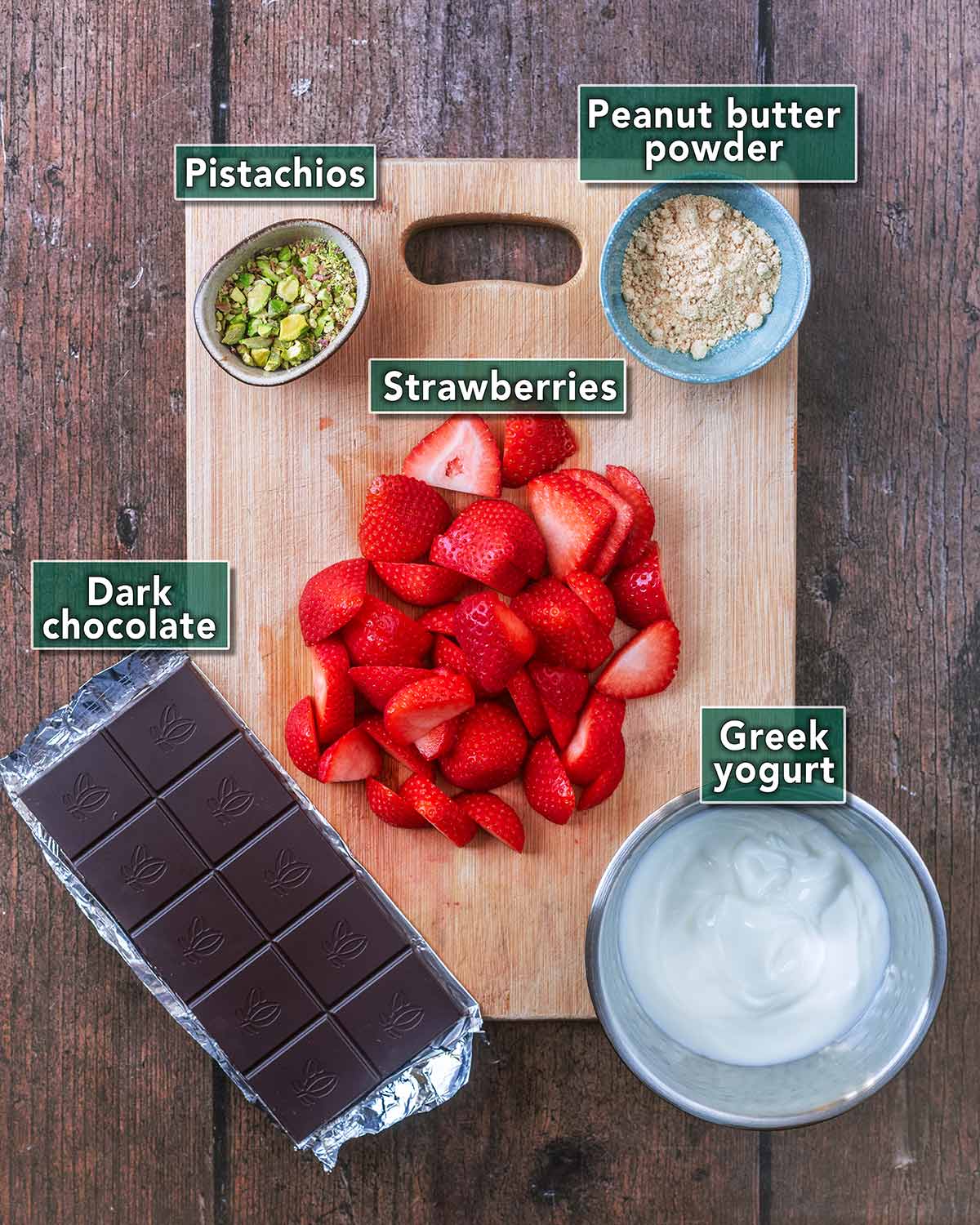 All the ingredients needed for this recipe with text overlay labels.