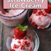 Ninja Creami strawberry ice cream with a text overlay title.