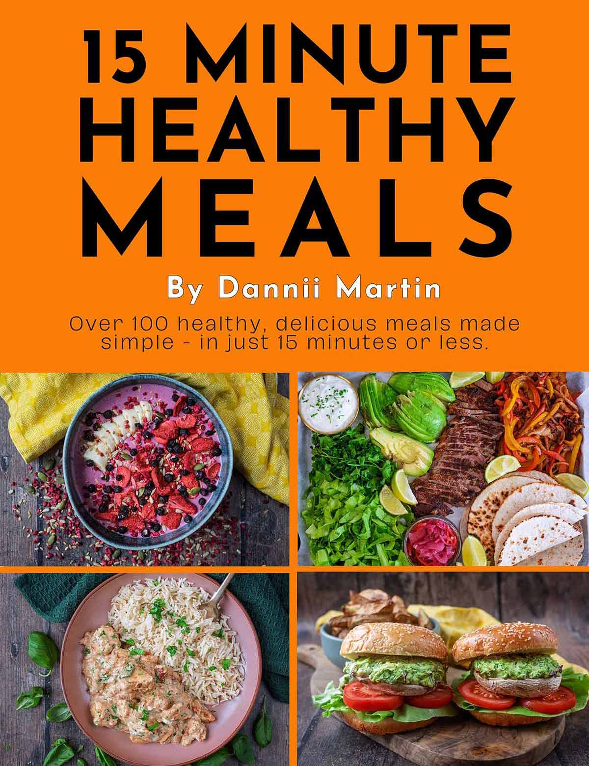 The front cover of the 15 Minute Healthy Meals book.