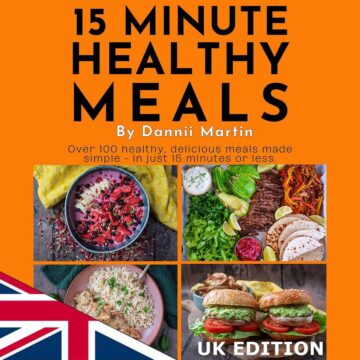 The front cover of the 15 Minute Meals ebook with a UK flag on it.