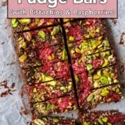 Chocolate fudge bars with a text overlay title.