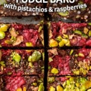Chocolate fudge bars with a text overlay title.