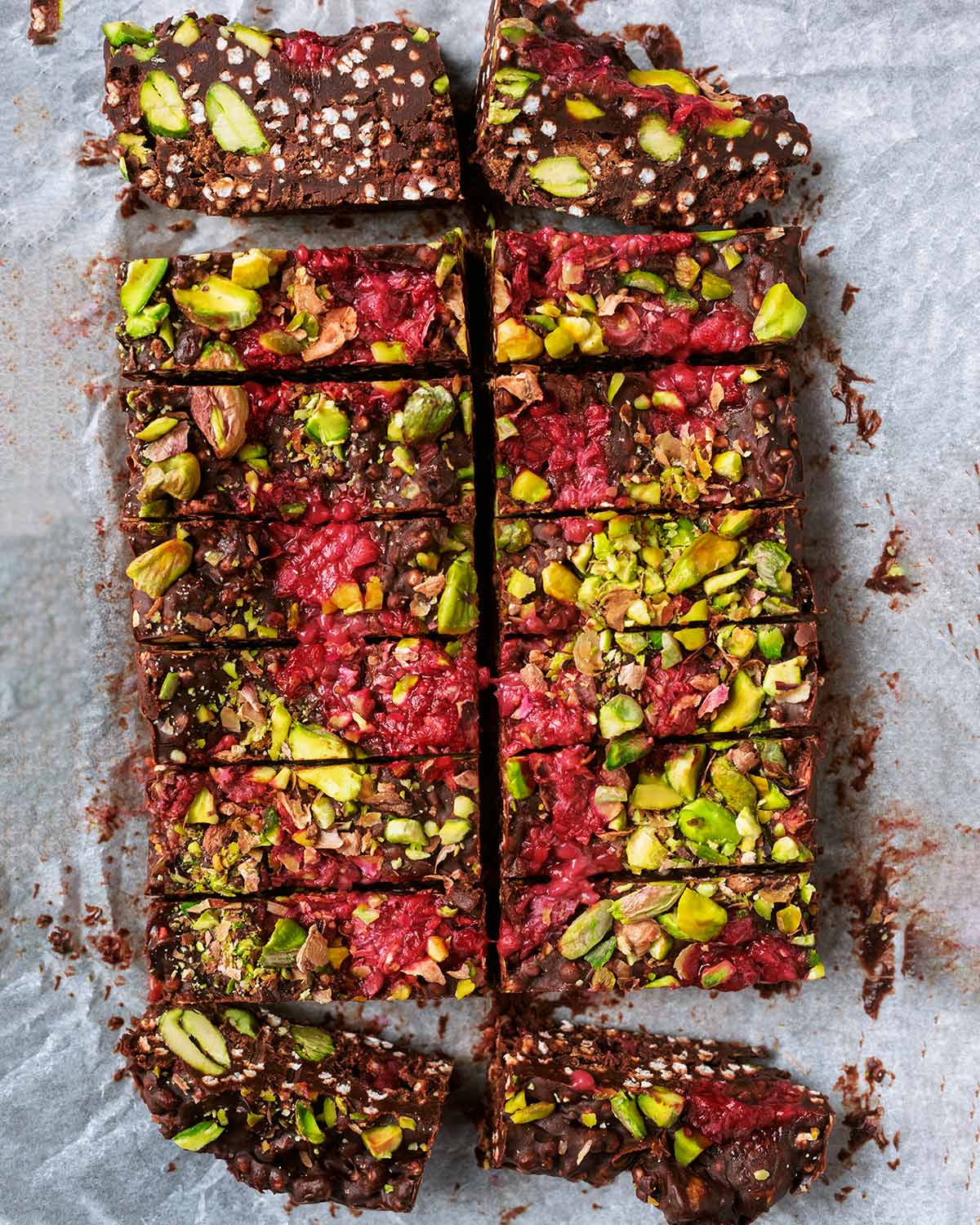 Chilled chocolate fudge cut into bars.