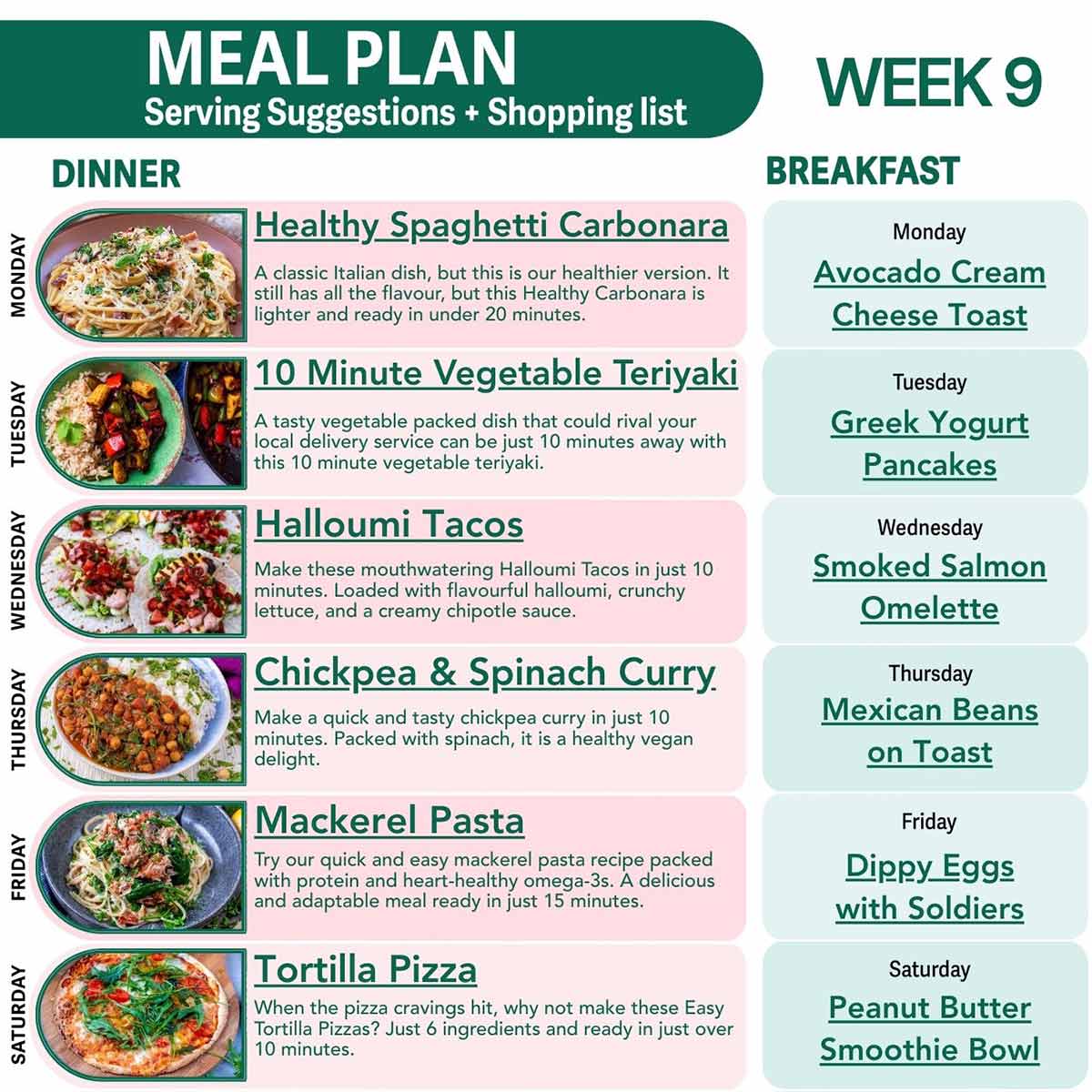 A sample of a meal plan.