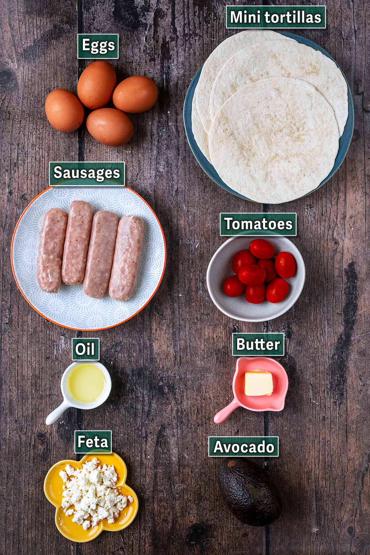 All the ingredients needed for this recipe with text overlay labels.