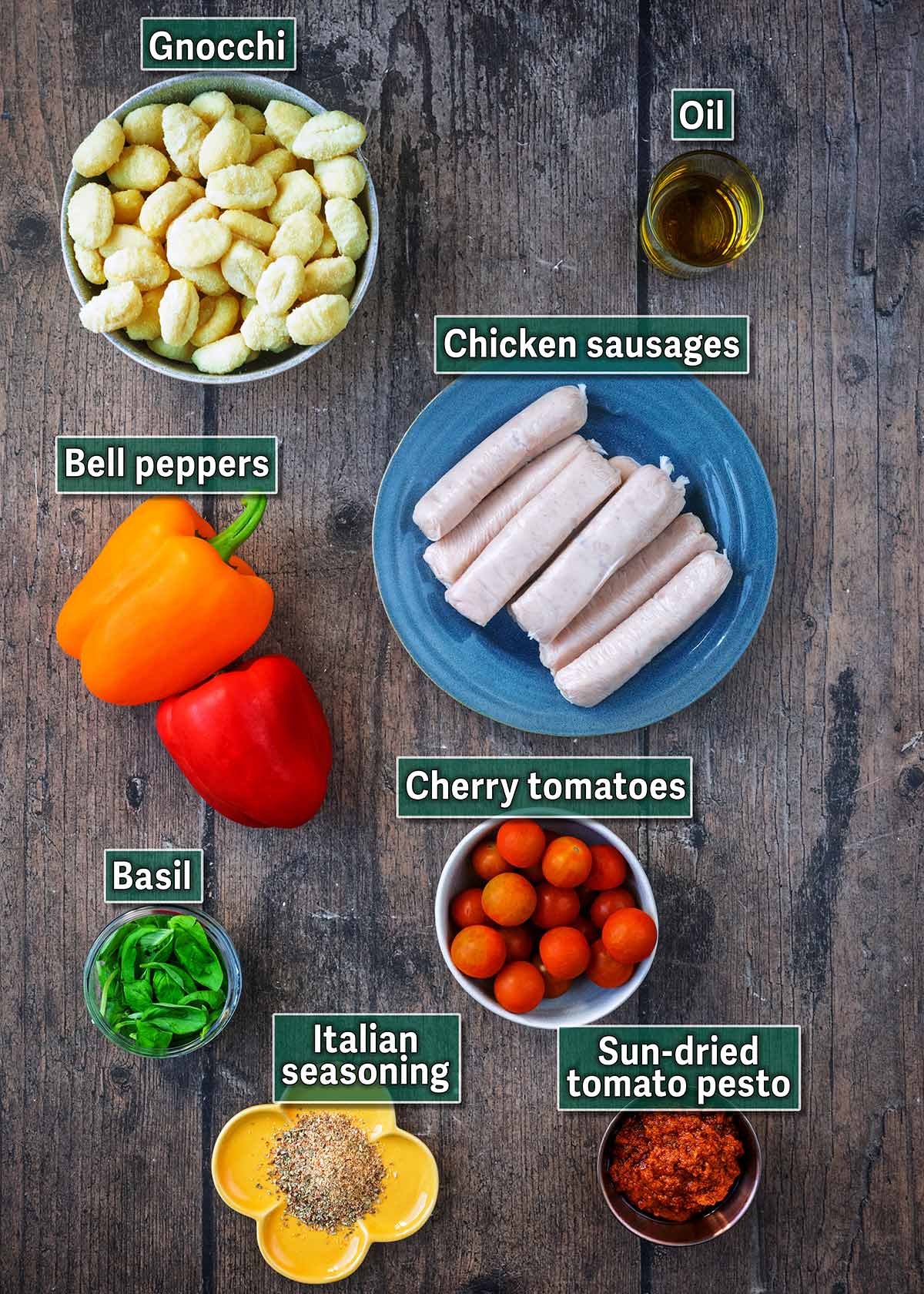 All the ingredients needed for this recipe with text overlay labels.