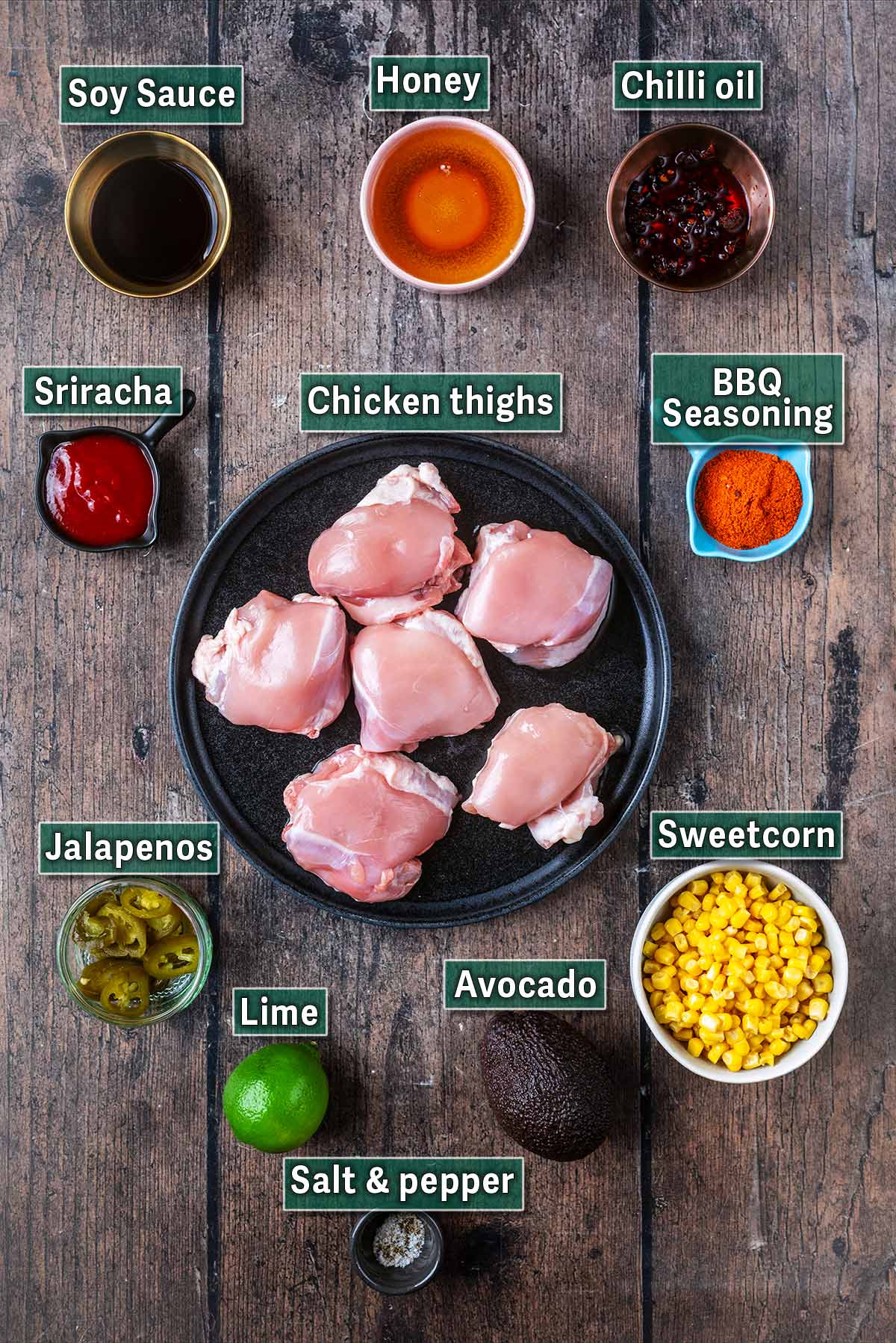 All the ingredients needed for this recipe with text overlay labels.