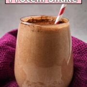 Chocolate protein shake with a text overlay title.