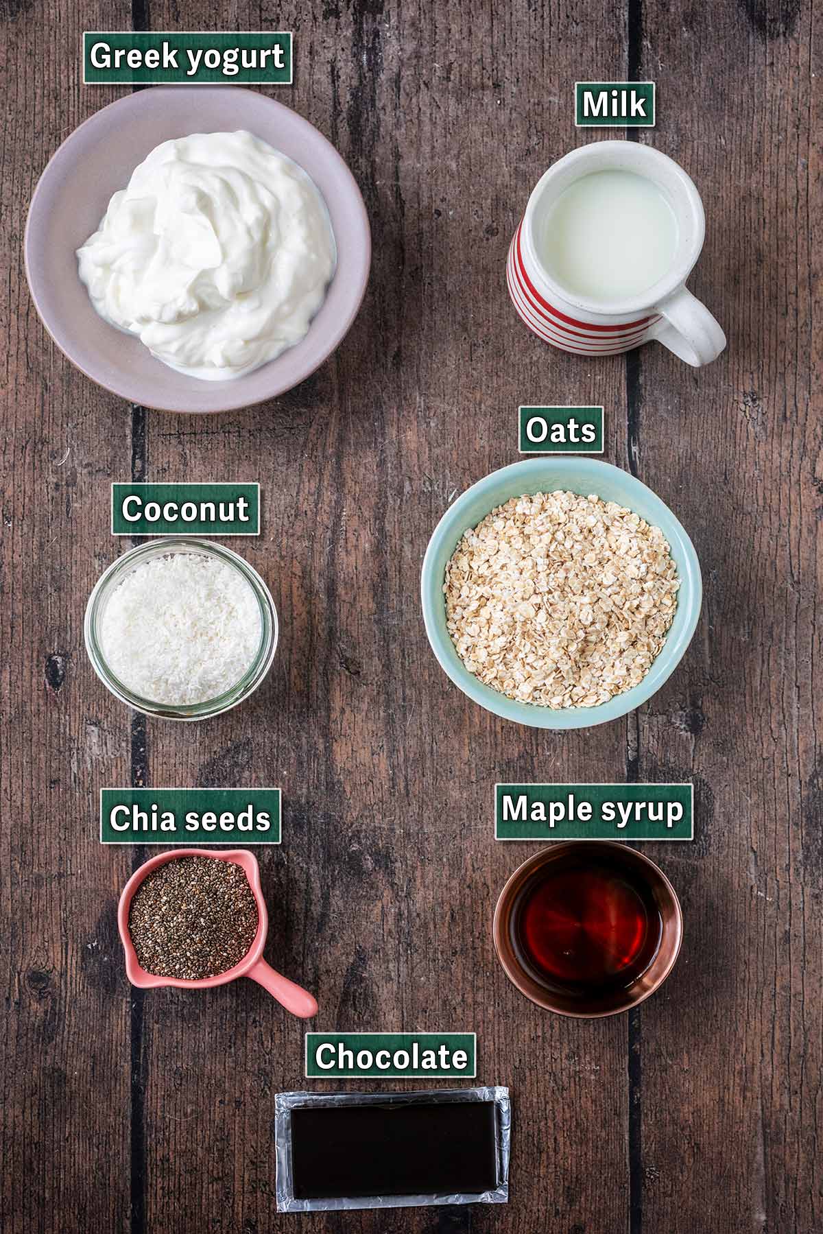 All the ingredients needed for this recipe with text overlay labels.