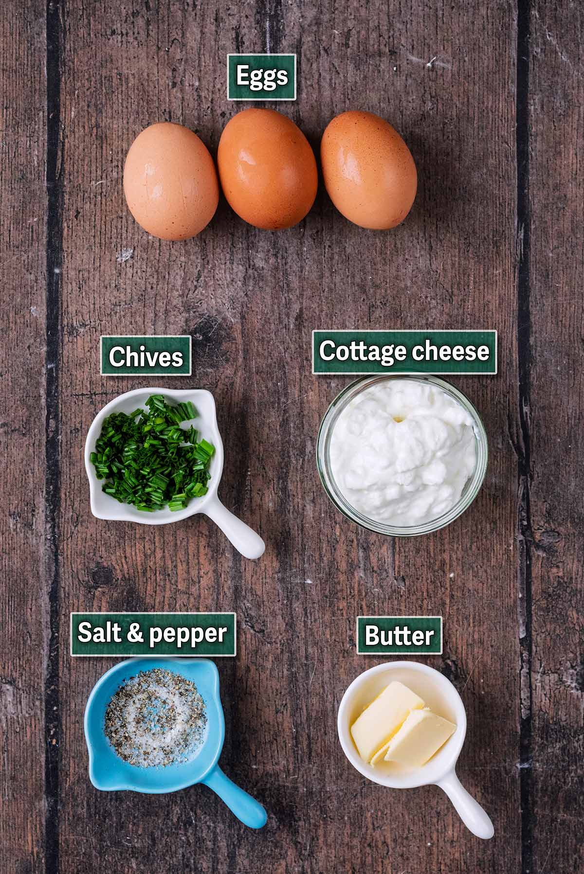 All the ingredients needed for this recipe with text overlay labels.