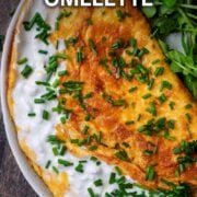 Cottage cheese omelette with a text overlay title.