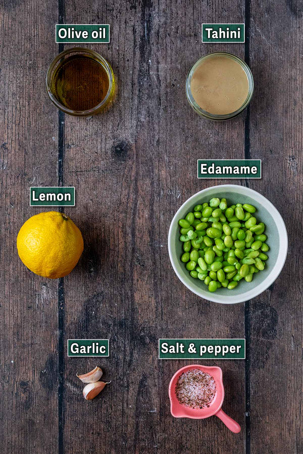 All the ingredients needed for this recipe with text overlay labels.