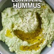 Edamame hummus with a text overlay title.