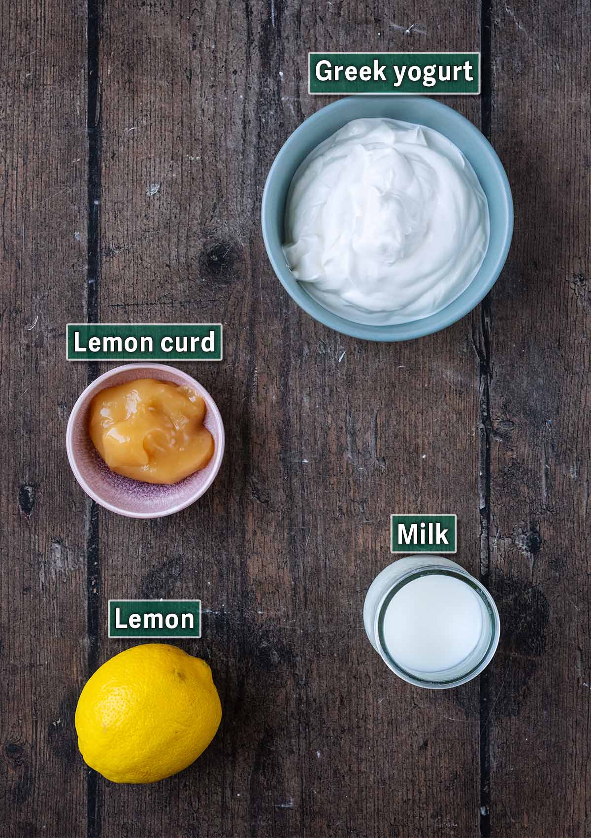 All the ingredients needed for this recipe with text overlay labels.