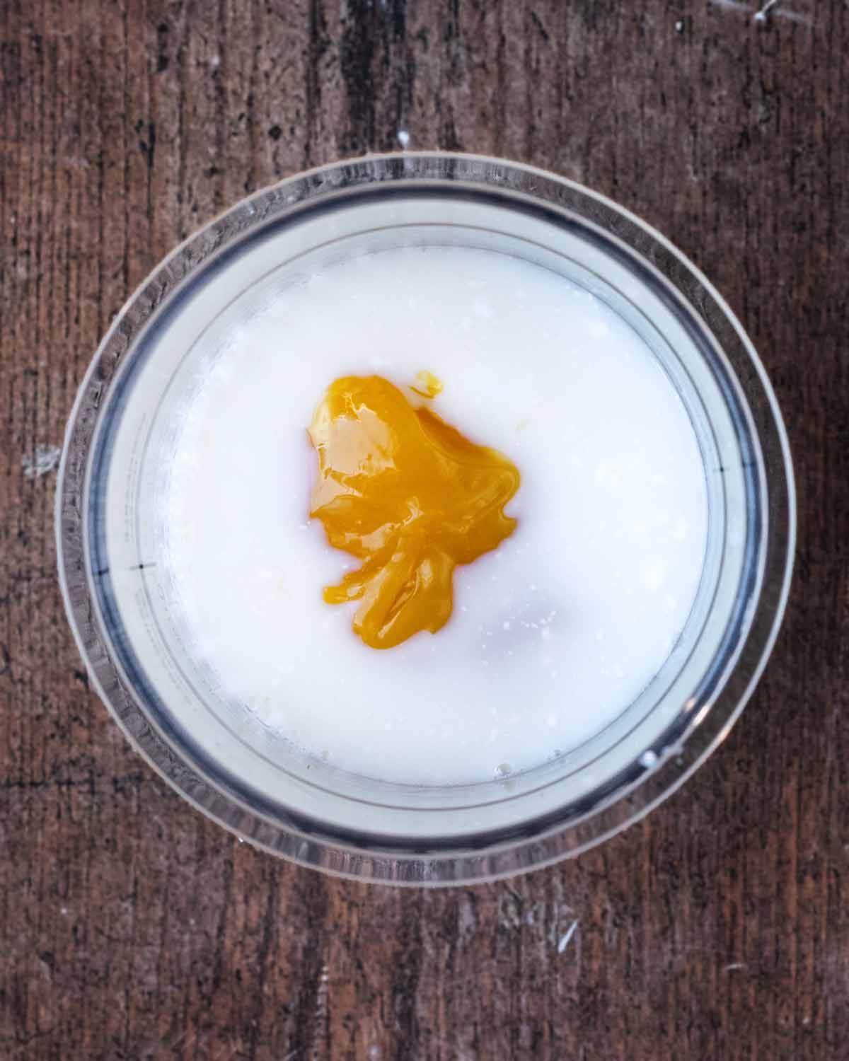 Milk, yogurt and lemon curd in a Ninja pint tub.