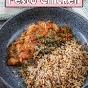 Slow Cooker Pesto Chicken with a text overlay title.