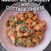 High protein marry me chicken with a text overlay title.