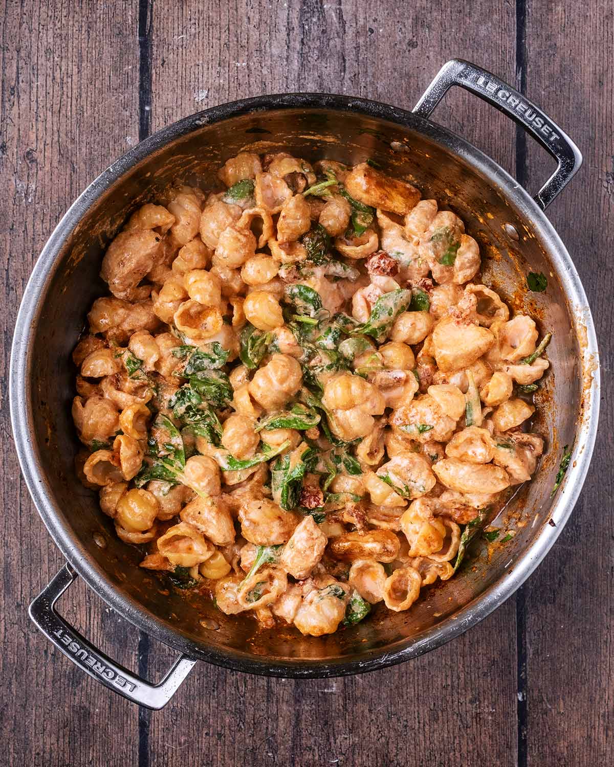 Everything mixed together in the pan.