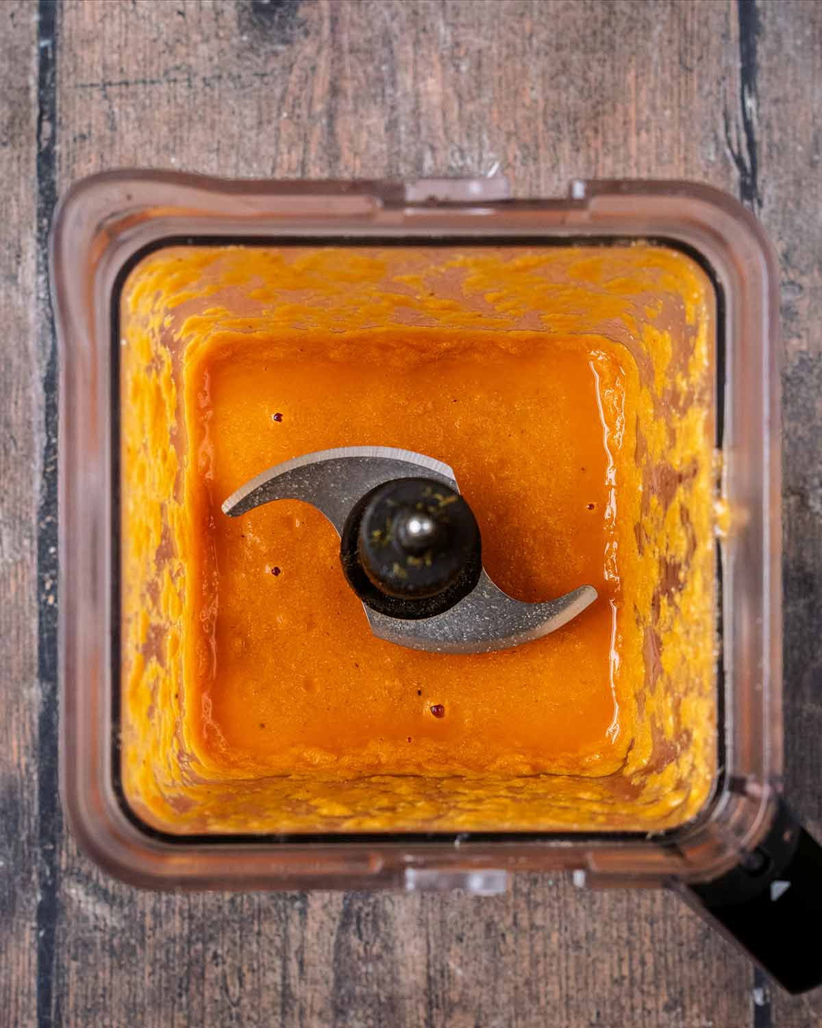 Blended soup in the blender jug.