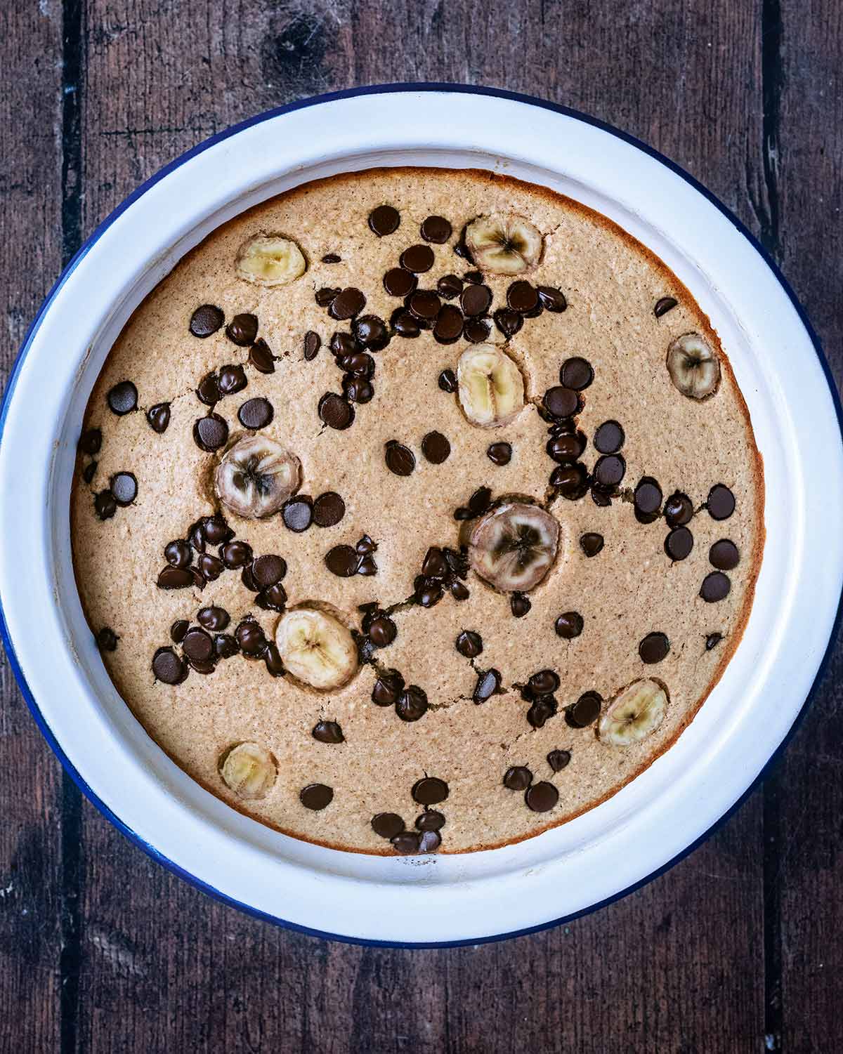 Baked banana oats in the baking dish.