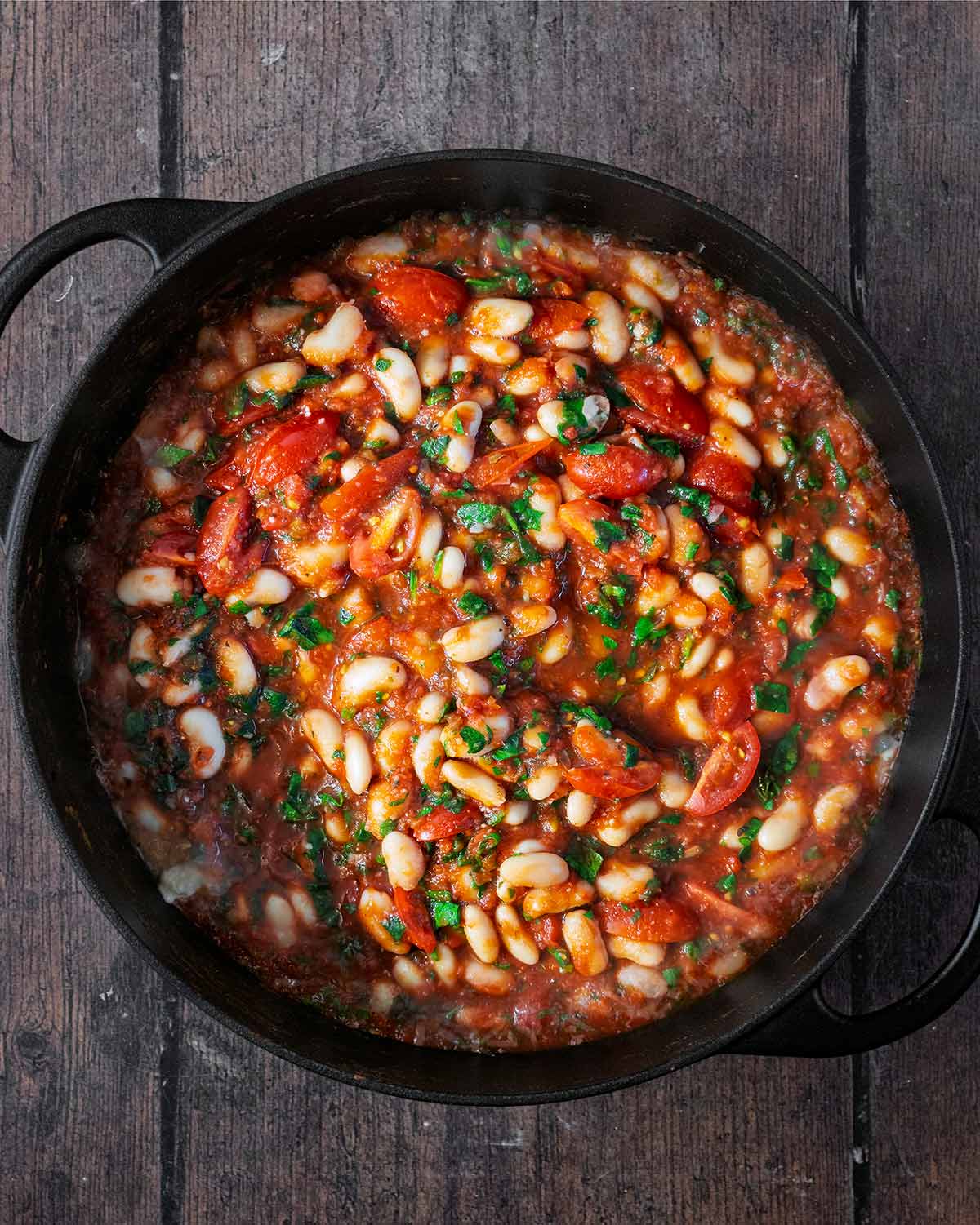 Everything mixed in the pan.