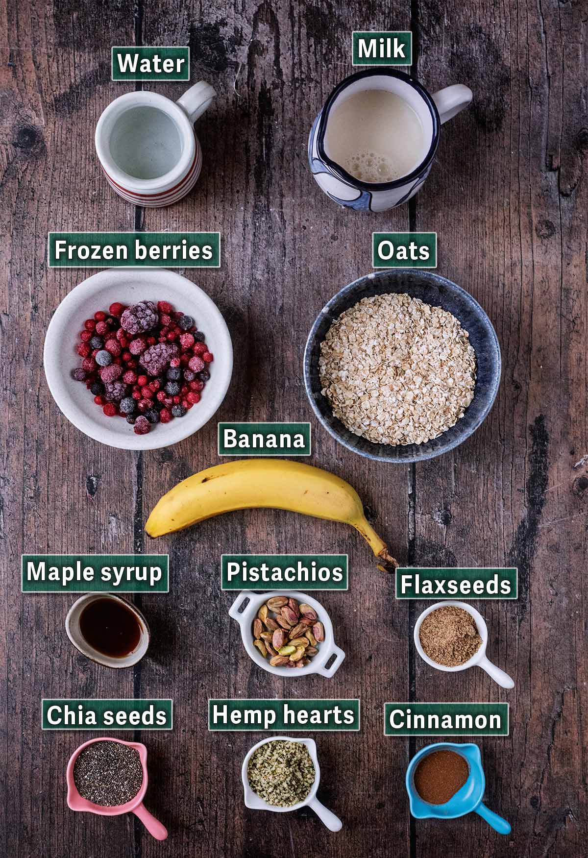 All the ingredients needed for this recipe with text overlay labels.