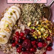 Superfood porridge with a text overlay title.