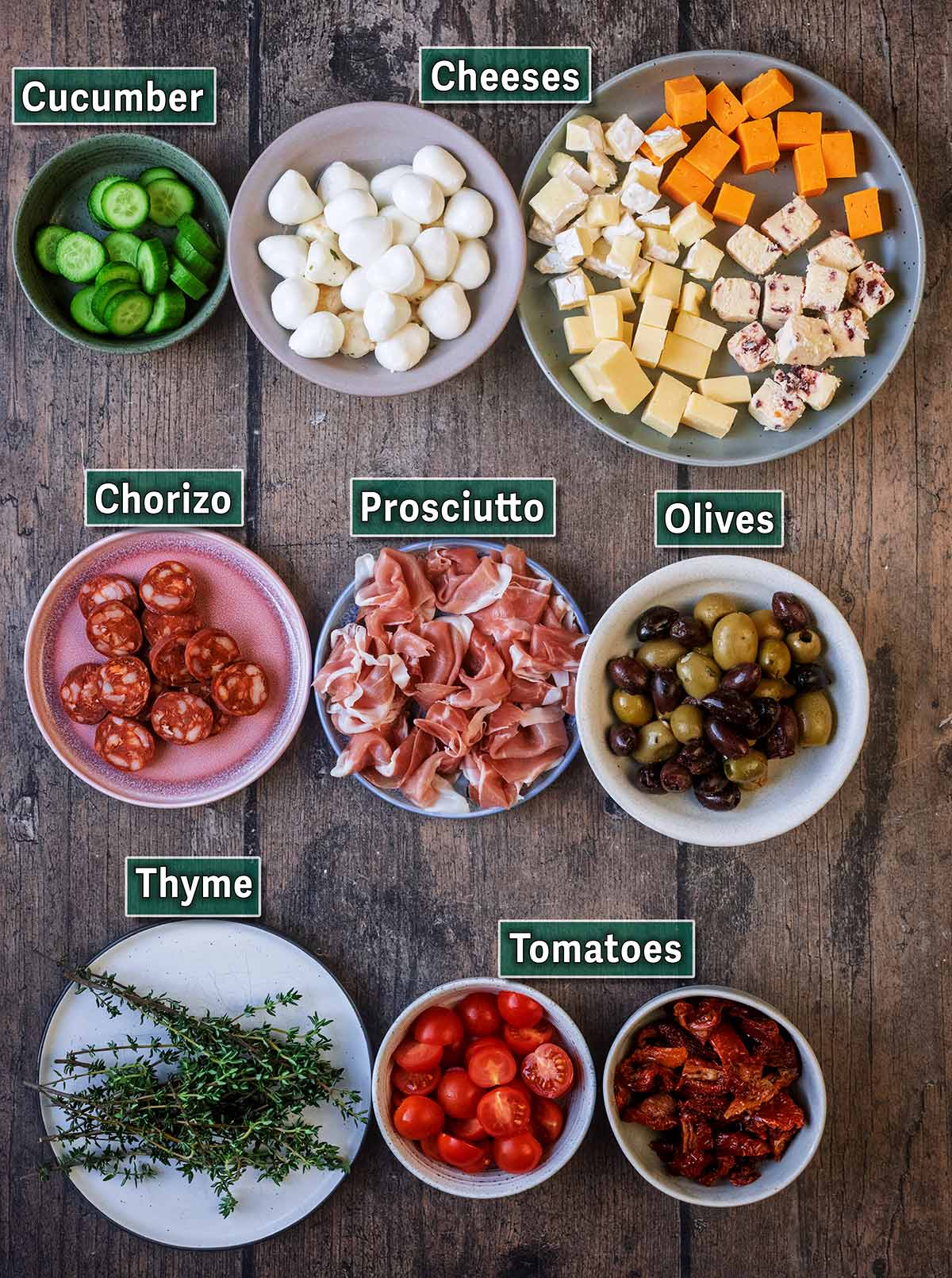 All the ingredients needed for this recipe with text overlay labels.