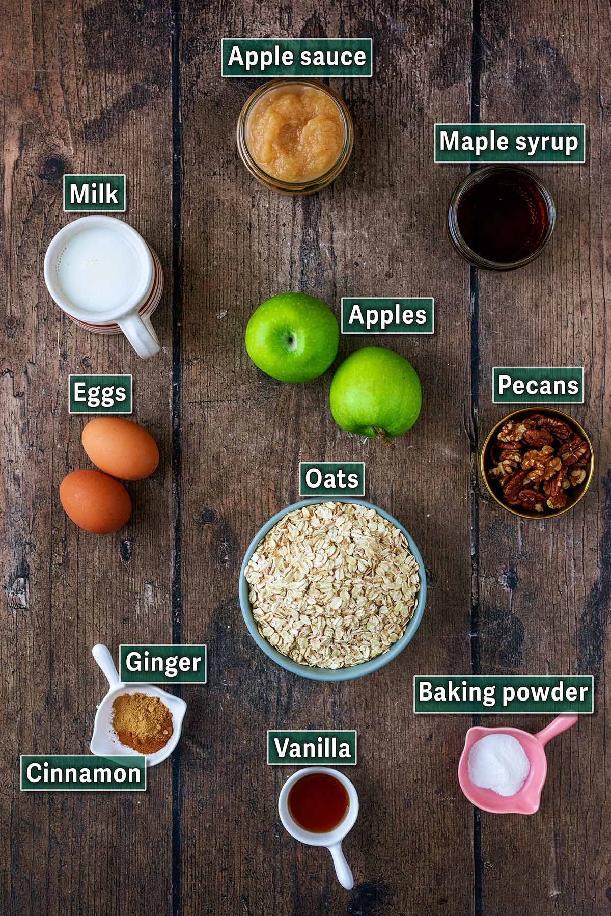 All the ingredients needed for this recipe with text overlay labels.
