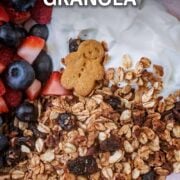 Gingerbread granola with a text overlay title.