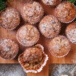 Healthy Christmas Muffins on a wooden board.