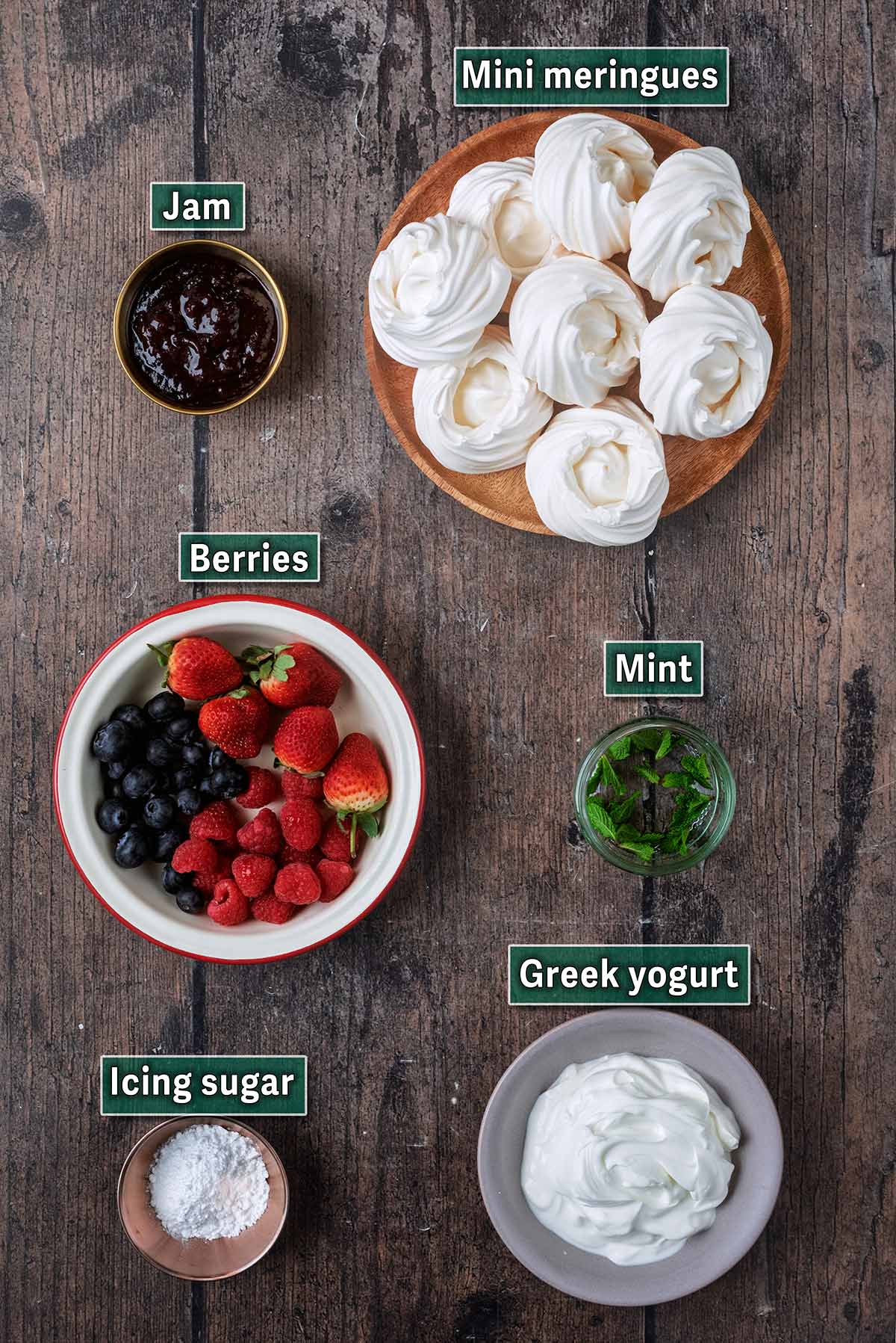 All the ingredients needed for this recipe with text overlay labels.