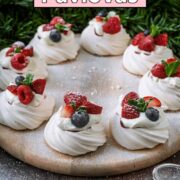 Mini pavlovas with a text overlay title.
