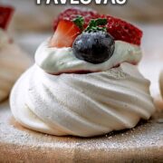 Mini pavlovas with a text overlay title.