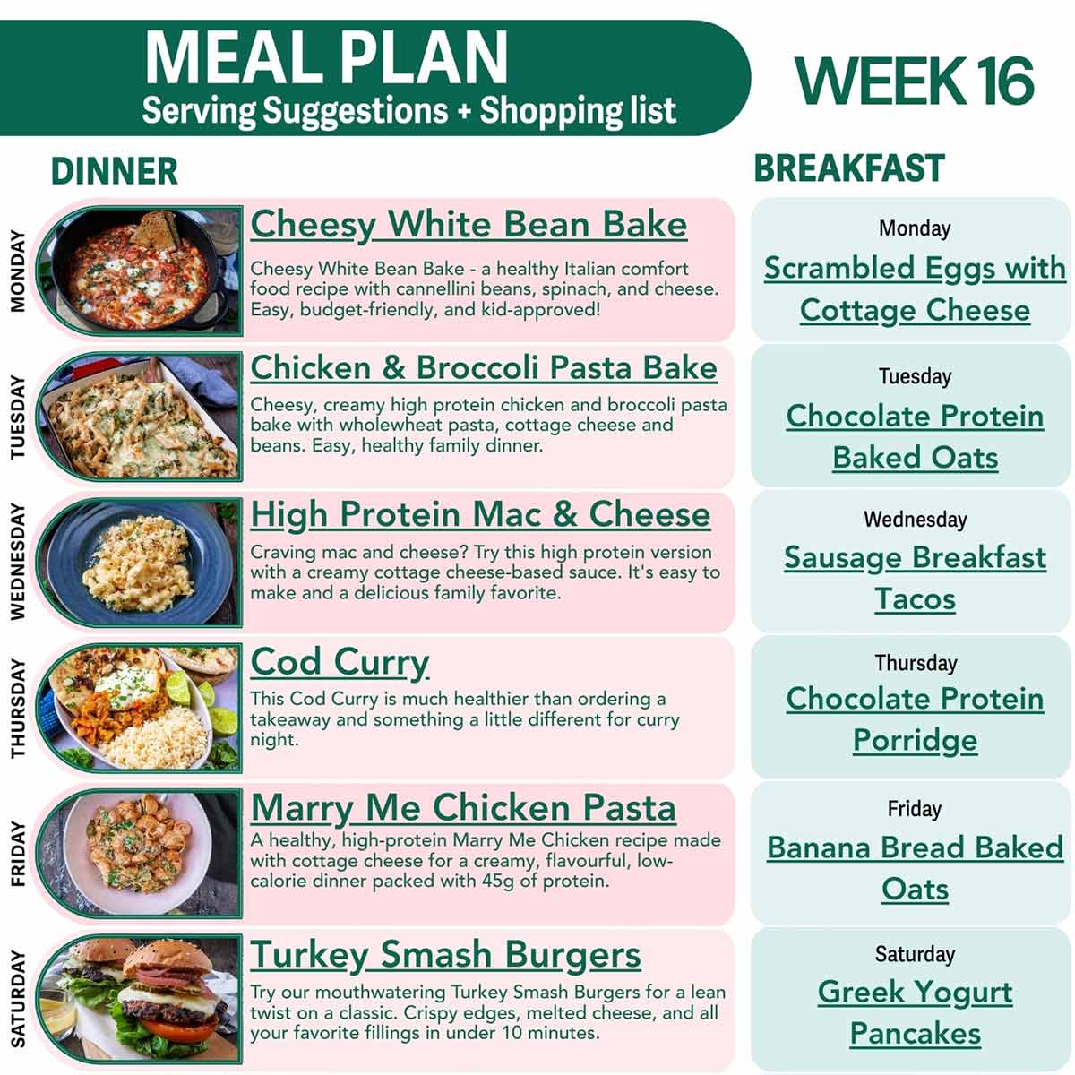 A sample of a meal plan.