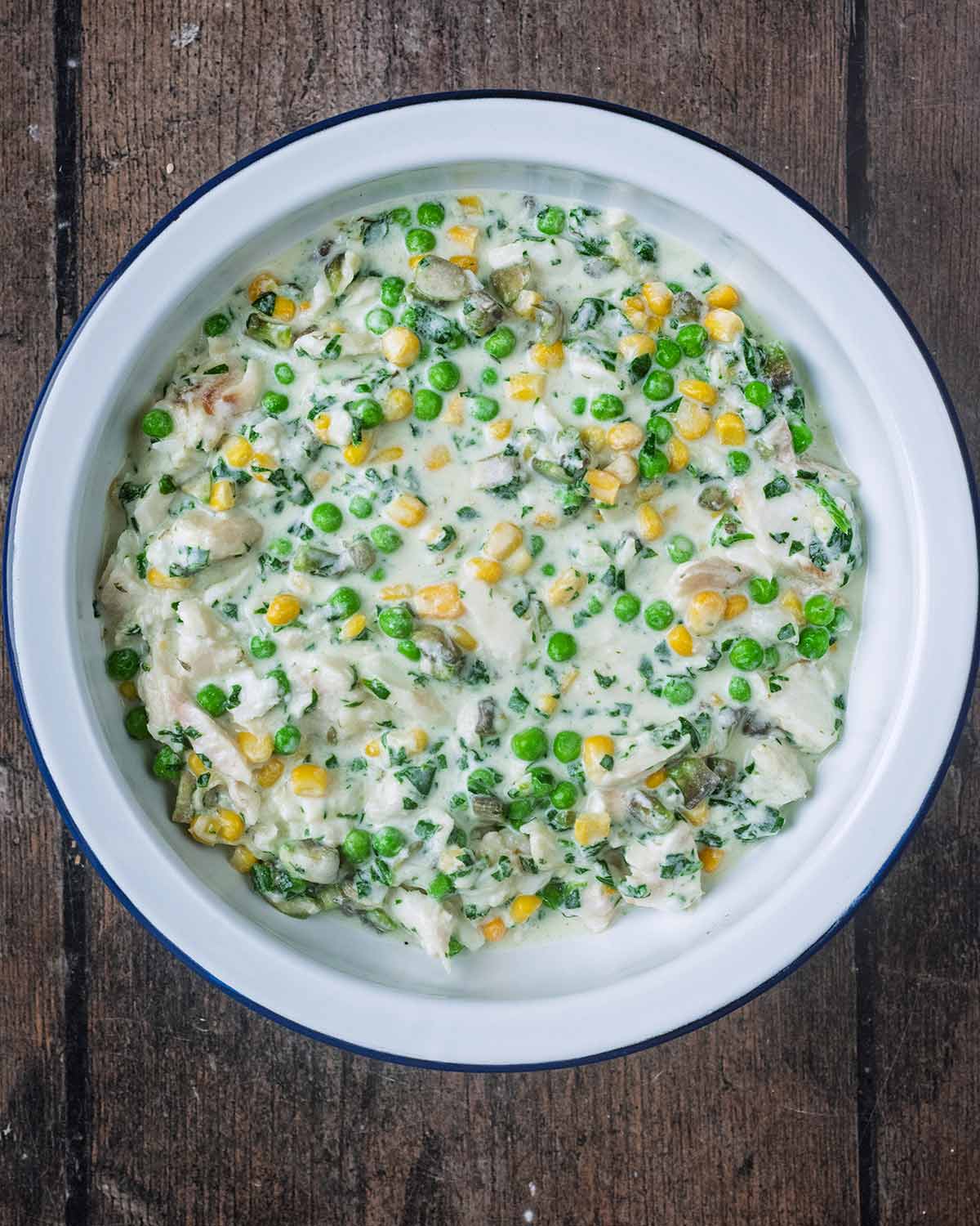 the fish mixture transferred to a baking dish.